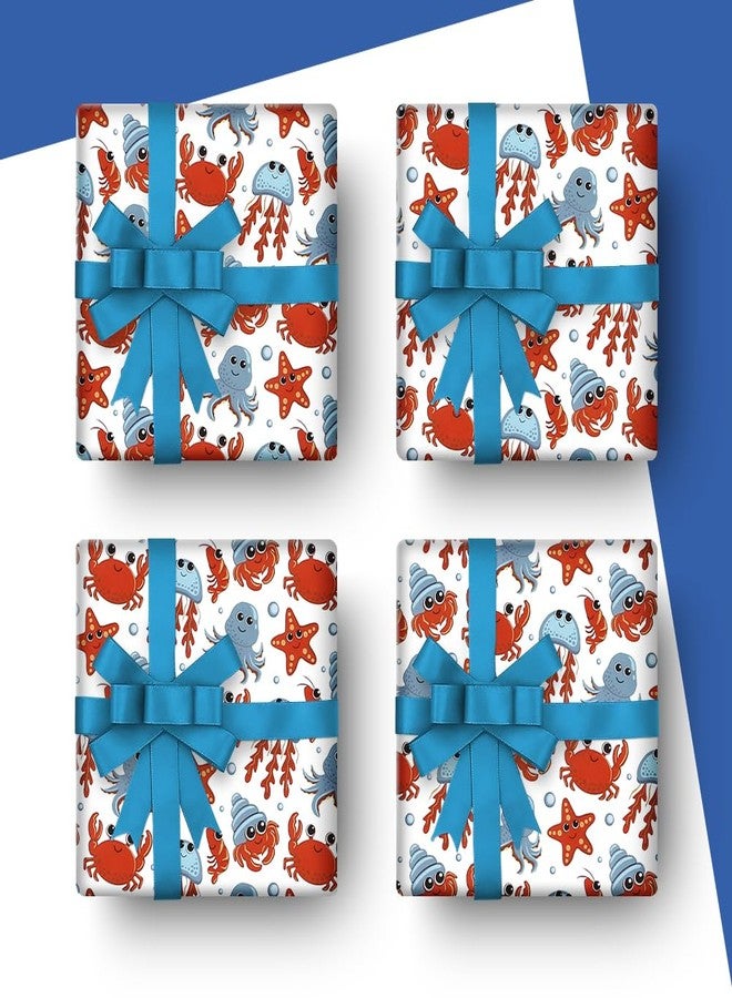 Geluode Ocean Wrapping Paper, Birthday Wrapping Paper for Boys Girls Kids, Crab Starfish Octopus Jellyfish, 4 large sheets 20x28 inches Per Sheet for Birthday Christmas Baby Shower Holidays - Image 3